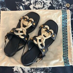 Tory Burch Navy Blue and Rope Sandal size 9.5